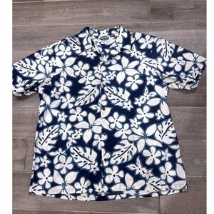 Hawaiian Islands Shirt Mens 2XL Blue Floral Aloha Made in Hawaii USA Button Up
